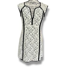 Vintage 90s Nanette Lepore Black White Lace Pencil Mini Dress Size 6 USA